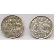 AUSTRALIA 1962 . SIXPENCE . ERROR . 2 COINS . BITTEN EDGE and PLANCHET FLAW